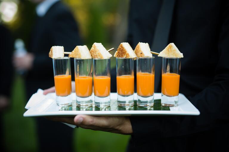 Grilled cheese shooters with tomato soup