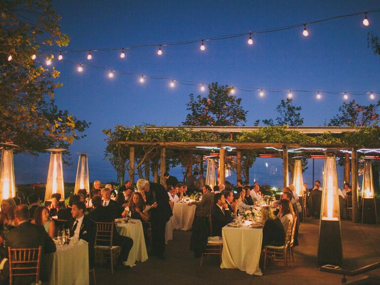 Strings of lights at a reception add a romantic touch
