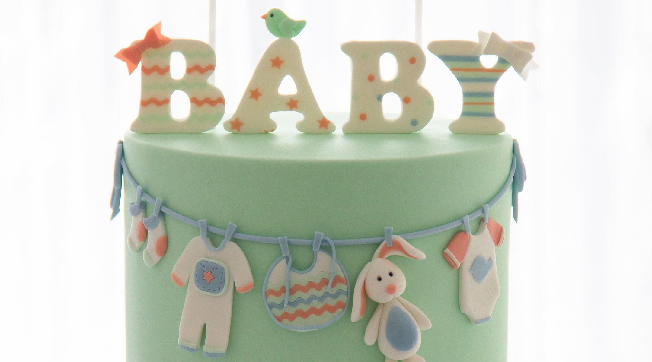 Fondant Baby Shower Cake Topper with Blocks, Letters in Hearts