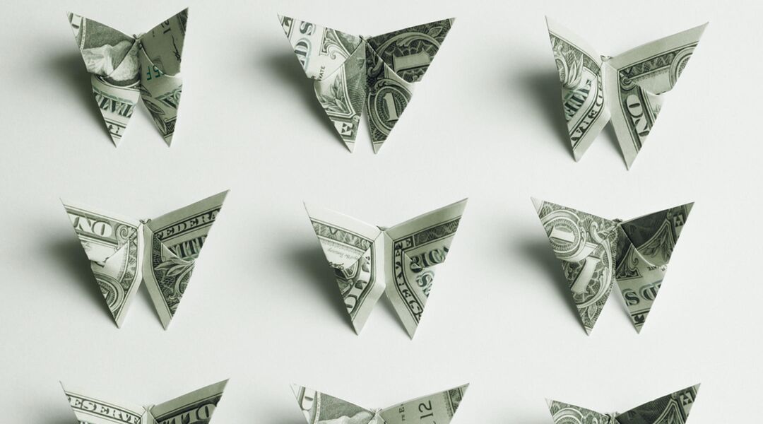 Money folded into  little butterflies. 