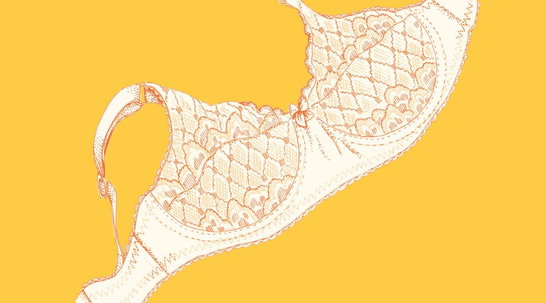 Illustration of lace bra with yellow background. 