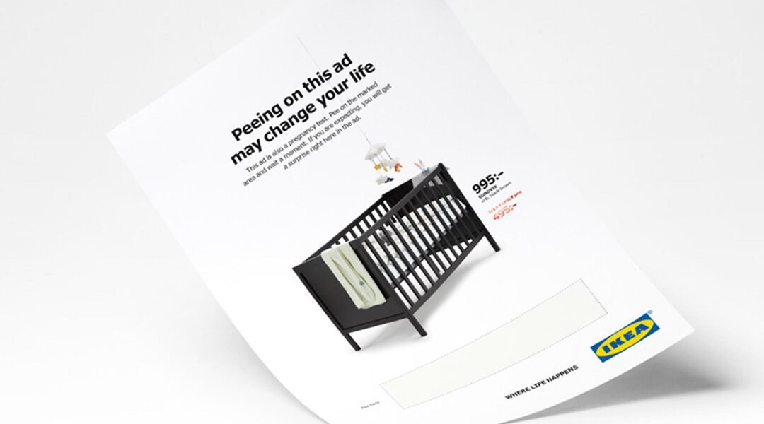 IKEA crib ad featuring a pregnancy test