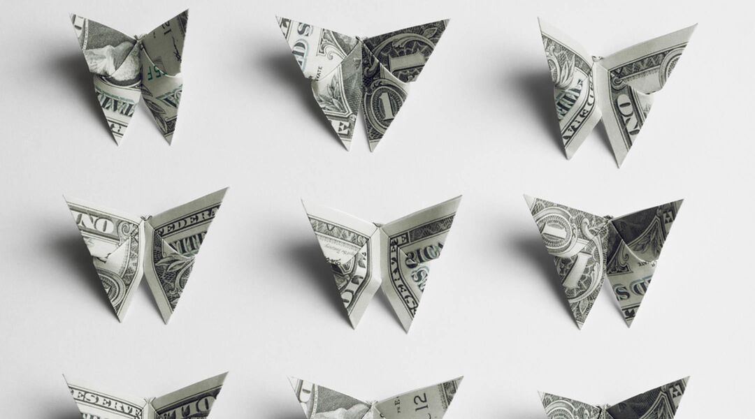 saving money, money folded into origami butterflies