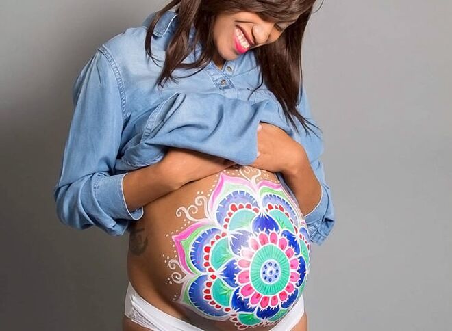 Body Painted Pregnant Belly Maternity Photo Shoot