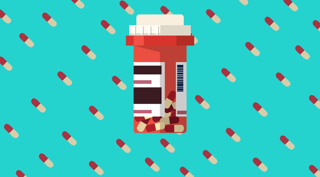 Illustration of a prescription bottle full of pills
