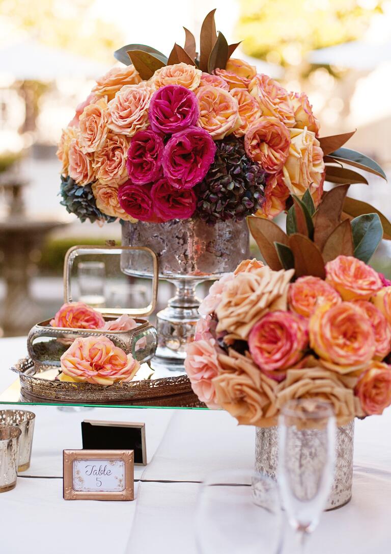 Assorted pink and peach garden roses 